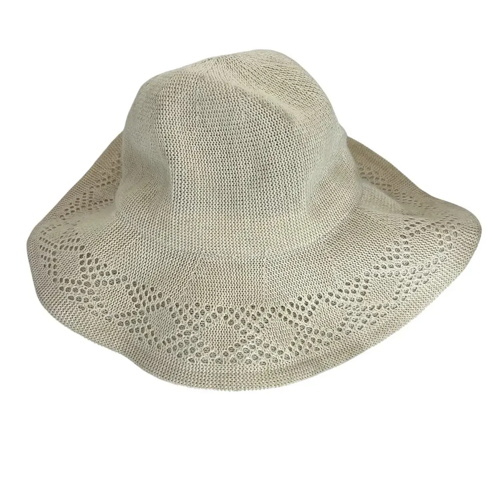Wyeth Evie Mesh Hat Crochet Knit Cream Packable One Size Sun Hat